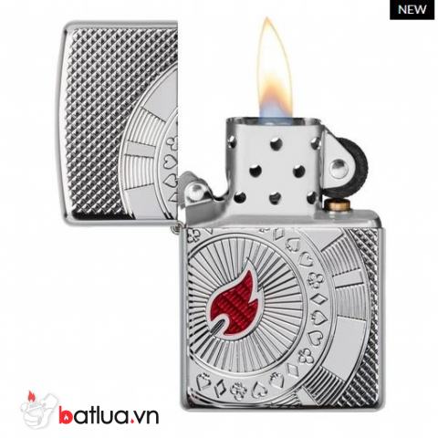 Zippo Armor khắc hình ảnh thẻ tiền trong bài Poker Ngọn lửa đỏ