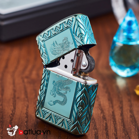 Zippo Armor màu xanh lá cây khắc sâu MultiCut 360 hoa văn và Rồng chính giữa