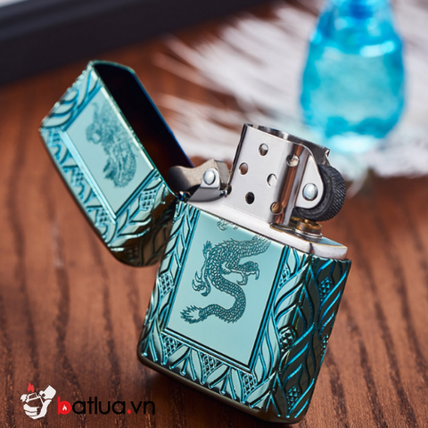 Zippo Armor màu xanh lá cây khắc sâu MultiCut 360 hoa văn và Rồng chính giữa