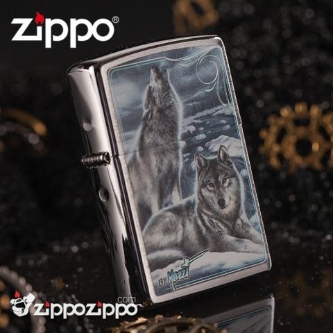 Zippo Cặp đôi sói màu bạc