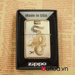 Zippo chính hãng 254B đồng vàng khắc rồng 2 mặt - Mã SP: BL03056