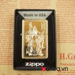 Zippo chính hãng 254B mầu vàng khắc 1 mặt hình quan công tinh xảo - Mã SP: ZPC1987