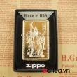 Zippo chính hãng 254B mầu vàng khắc 1 mặt hình quan công tinh xảo