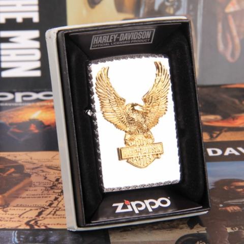 Zippo Chính Hãng Bạc Biểu Tượng Chim Ưng Harley Davidson Mạ Vàng