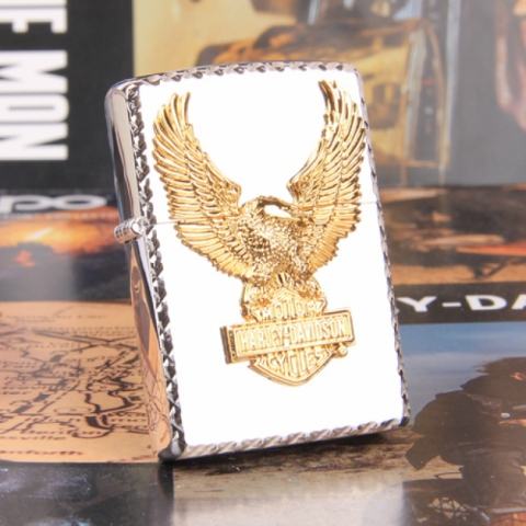 Zippo Chính Hãng Bạc Biểu Tượng Chim Ưng Harley Davidson Mạ Vàng