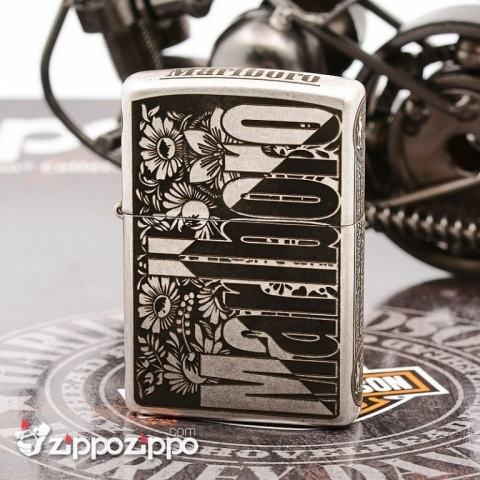 Zippo Chính Hãng Bạc Cổ  Khắc Logo Marlboro