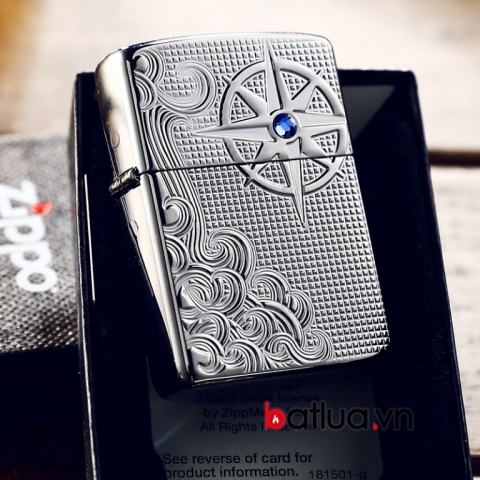 Zippo Chính hãng Bạc đính ngọc bản armor 28809