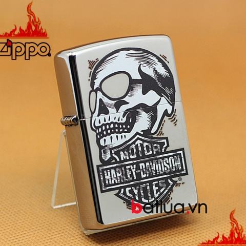 Zippo Chính Hãng Bạc Hình Đầu Lâu Harley Davidson