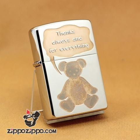 Zippo Chính Hãng Bạc Hình Gấu Hồng Nói Hãy Luôn Cảm Ơn Và Cho Đi Tất Cả