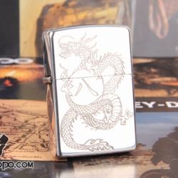 Zippo Chính Hãng Bạc Khắc Rồng Ôm Viên Ngọc Số 8 - Mã SP: ZPC1037