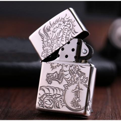 Zippo Chính Hãng Bạc Khắc Sâu Tứ Linh Thanh Long