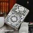 Zippo Chính Hãng Bạc Khối Khắc Vòm Hoa Mẫu Đơn Xung Quanh