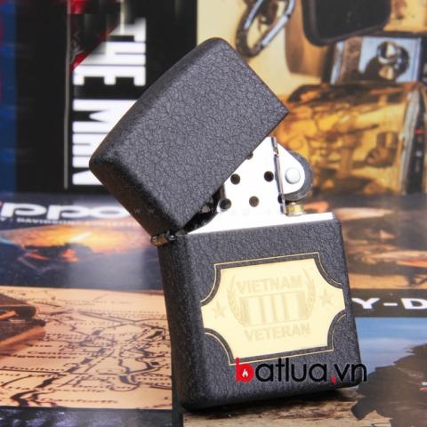 Zippo chính hãng bản chiến tranh việt nam đen logo vàng 28875