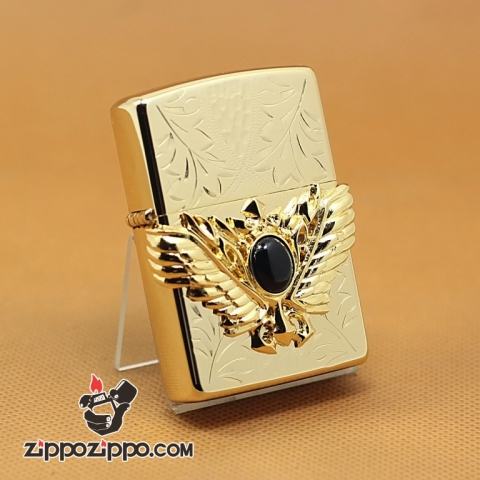 Zippo Chính Hãng Cánh Thiên Thần Vàng Gắn Viên Ngọc