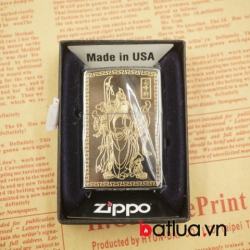 zippo chính hãng chặm khắc hình quan công mầu Sapphire - Mã SP: BL03048