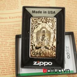 Zippo chính hãng đen bóng chạm khắc 1 bên hình phật - Mã SP: BL03065