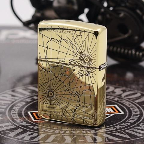 Zippo Chính Hãng Đồng Bóng Khắc Hình Bản Đồ