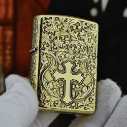 Zippo Chính Hãng Đồng  Khắc Hoa Văn Arab Xung Quanh Thánh Giá Phiên Bản Amor - Mã SP: ZPC1167-169