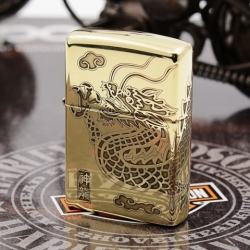 Zippo Chính Hãng Đồng Bóng Khắc Rồng Bao Quanh - Mã SP:  ZPC1157