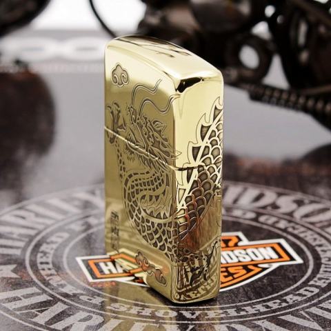 Zippo Chính Hãng Đồng Bóng Khắc Rồng Bao Quanh