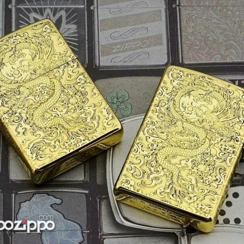 Zippo Chính Hãng Đồng Bóng Khắc Rồng May Mắn Tài Lôc Armor