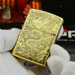 Zippo Chính Hãng Đồng Bóng Khắc Rồng May Mắn Tài Lôc - Mã SP: ZPC1170