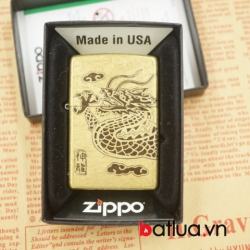 Zippo chính hãng đồng khắc 4 mặt hình rồng quấn - Mã SP: BL03053