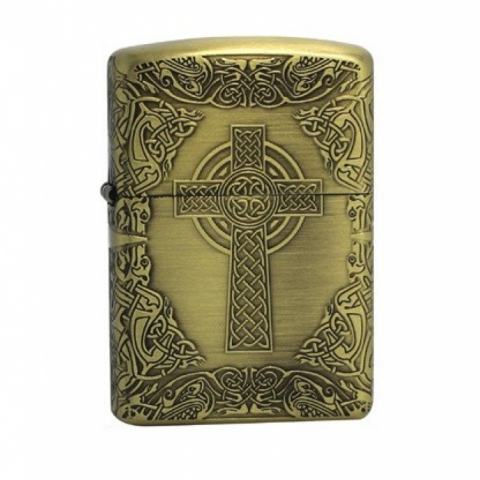 Zippo Chính Hãng Đồng Khắc Hình Chữ Thập Đế Chế La Mã Vỏ Dày Armor