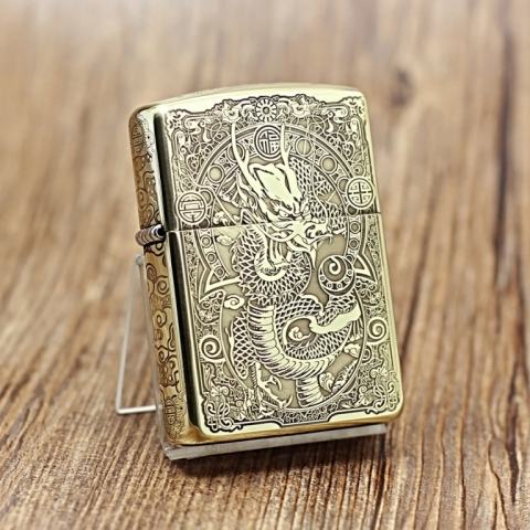 Zippo Chính Hãng Đồng Khắc Rồng Jinlong Họa TIết Tinh Xảo Bản Dày Armor