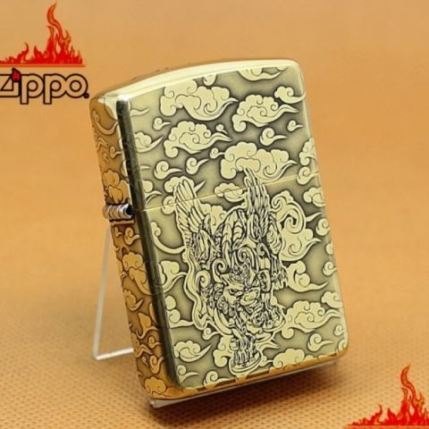 Zippo Chính Hãng Đồng Khắc Tỳ Hưu Cưỡi Mây Vỏ Dày Armor