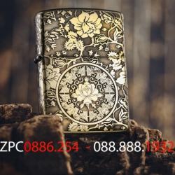 Zippo Chính Hãng Đồng Khắc Vòm Hoa Mẫu Đơn Xung Quanh - Mã SP: ZPC0866.254