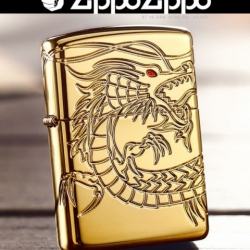 Zippo Chính Hãng Đồng Mạ Vàng Khắc Rồng Mắt Đỏ Tinh Xảo Vỏ Dày Armor - Mã SP: ZPC1092