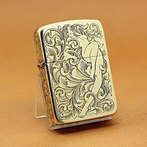 Zippo Chính Hãng Đồng Tái Bản 1941 Khấc Cô Gái Trên Hoa Văn Arabesque