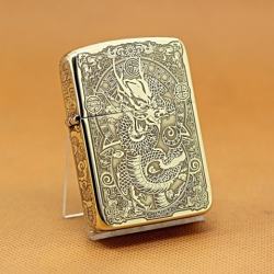 Zippo Chính Hãng Đồng Tái Bản 1941 Khắc Rồng Vàng Cùng Họa Tiết Tinh Xảo - Mã SP: ZPC1083