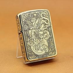 Zippo Chính Hãng Đồng Tái Bản 1941 Khắc Tỳ Hưu Hoa Văn Đồng Xu Tinh Xảo - Mã SP: ZPC1081