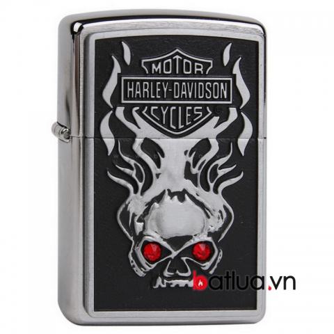 Zippo Chính Hãng In Hình Đầu Lâu mắt đỏ harley davidson - Zippo harley davidson