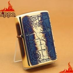 Zippo Chính Hãng Khắc Bản Đồ Cổ Vàng Nâu - Mã SP: ZPC1118