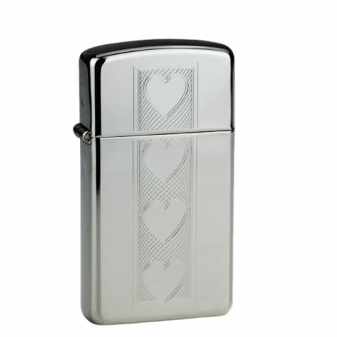 Zippo Chính Hãng Khắc Hình 4 Trái Tim Bản Slim