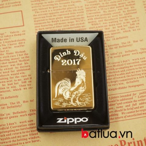 Zippo chính hãng khắc hình gà năm đinh dậu 2017