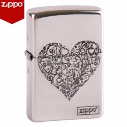 Zippo Chính Hãng Mạ Bạc Khắc Họa Tiết Trái Tim - Mã SP: ZPC1135