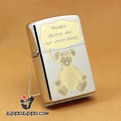 Zippo Chính Hãng Màu Bạc Hình Gấu Vàng Nói Luôn Cảm Ơn Và Cho Đi Mọi Thứ - Mã SP: ZPC1053