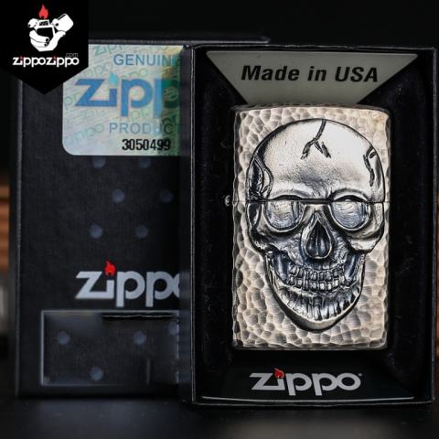 Zippo Chính Hãng Màu Bạc Hình Khối Hộp Sọ Lớn