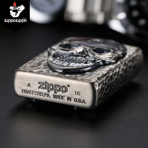 Zippo Chính Hãng Màu Bạc Hình Khối Hộp Sọ Lớn