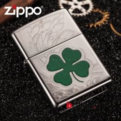Zippo chính hãng mầu bạc khắc cỏ 4 lá cao cấp 24699 - Mã SP: ZPC1685