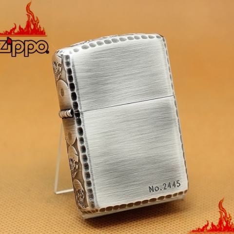 Zippo Chính Hãng Màu Bạc Khắc Đầu Lâu Quanh Viền Vỏ Dày Armor Giới Hạn