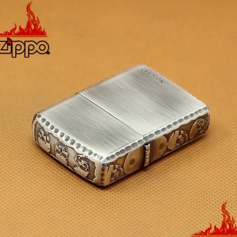 Zippo Chính Hãng Màu Bạc Khắc Đầu Lâu Quanh Viền Vỏ Dày Armor Giới Hạn