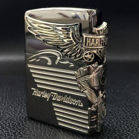 Zippo Chính Hãng Màu Đen Khối Hình Động Cơ Harley Davidson Bên Sườn