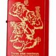 Zippo Chính Hãng Màu Đỏ Khắc Hình 3 Chú Khỉ 3 Không