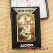 Zippo chính hãng mầu vàng bóng khắc rồng bay 1 mặt