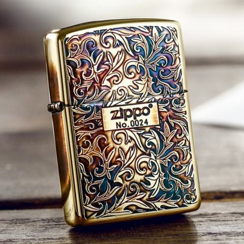 Zippo Chính Hãng Màu Vàng Đốt Bản Giới Hạn Hoa Văn Arabesque 2 Mặt Vỏ Dày